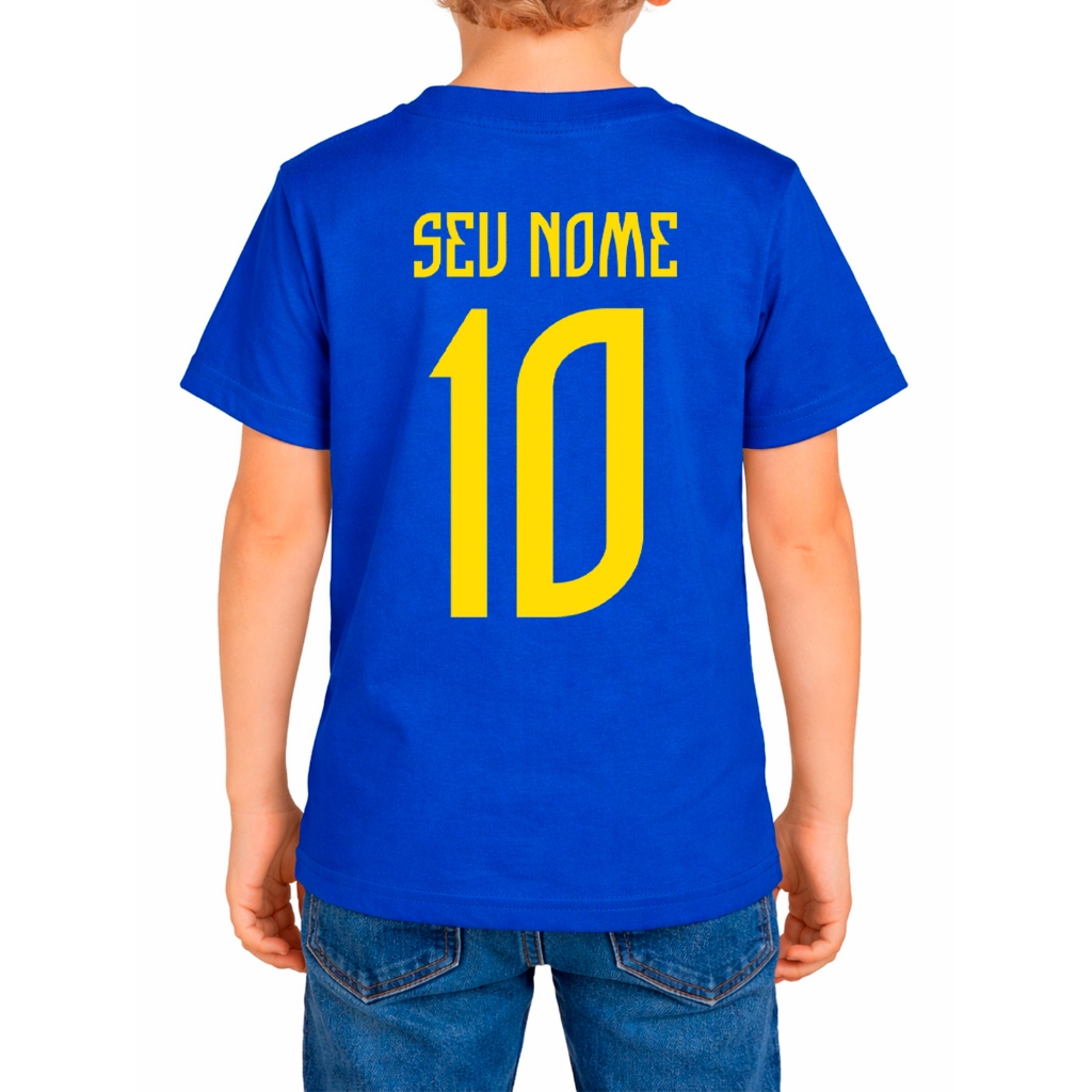 Camiseta Brasil Infantil Criança Com Seu Nome Personalizado Atrás Copa do mundo Roupa Infantil
