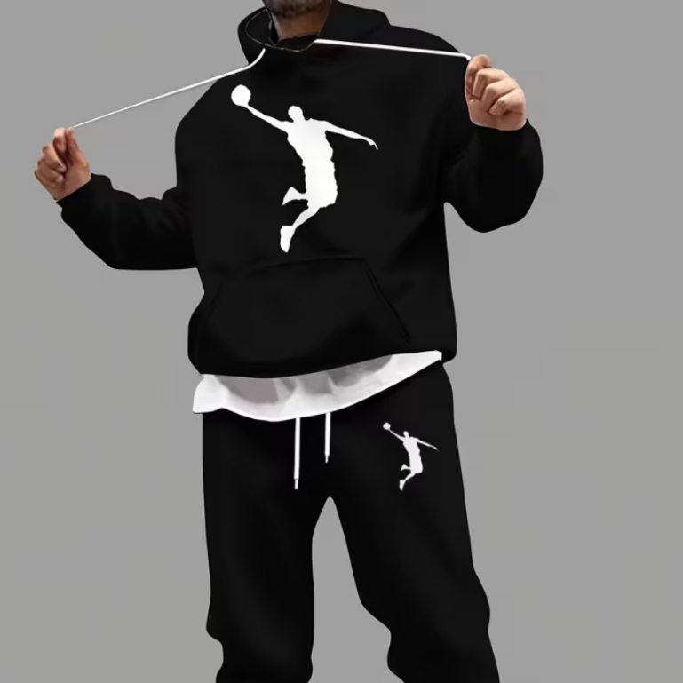 Kit Conjunto Blusa e Calça Moletom Masculino Jogador Basquete Estiloso Moderno Confortável Inverno