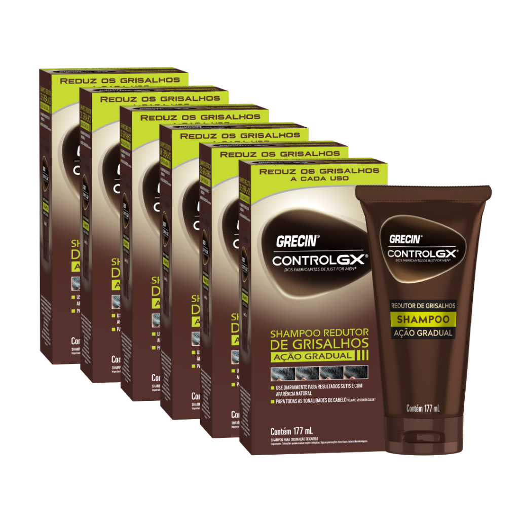 Kit 6x Grecin Control GX Shampoo Redutor de Grisalho 177ml