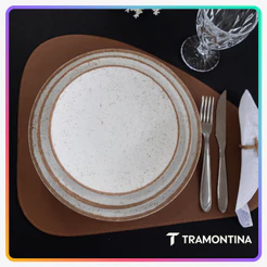 Jogo de Pratos Jantar Rústico Marrom Tramontina Porcelana Conjunto de Pratos Raso, Prato Fundo e Sobremesa Opções de Kit