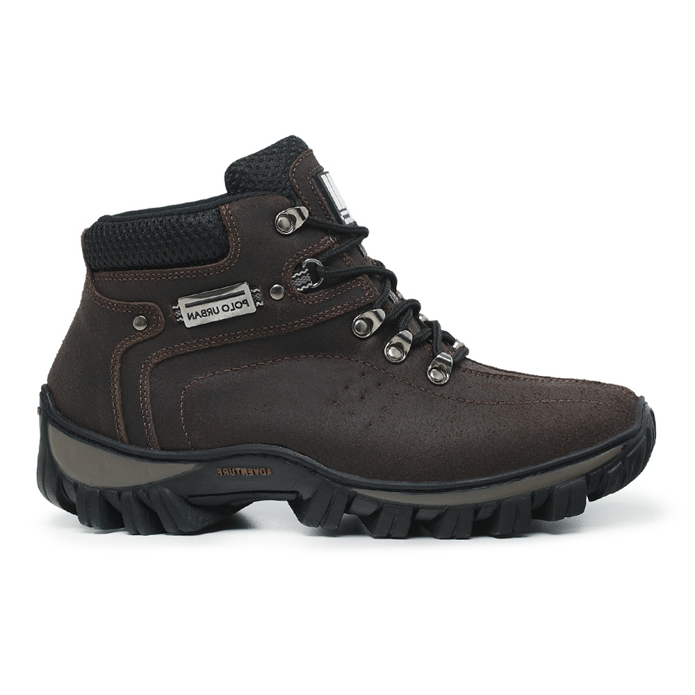 Bota Masculina Adventure Couro Legítimo Trilha Robusta Solado Tratorado Antiderrapante Confortável Resistente Cano Médio