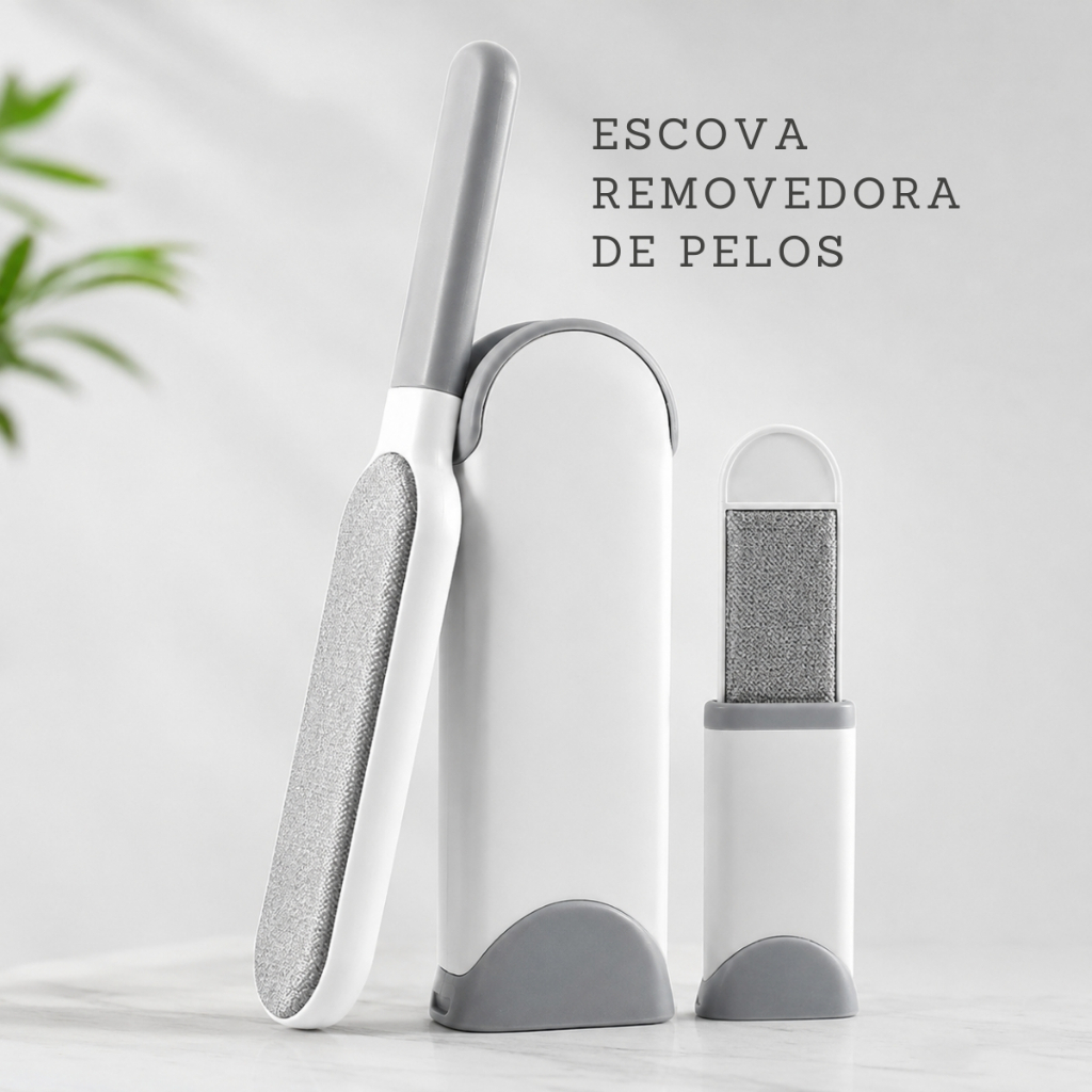 Escova Mágica Removedora de Pelos Pet Cães e Gatos + Mini Escova de Viagem Reutilizável Tira Pelos de Sofá Cama Roupas
