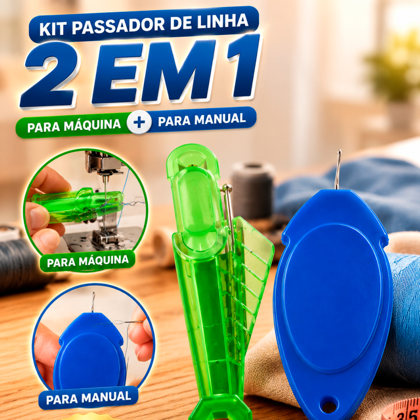 Kit Passador de Linha 2 em 1 (Manual + Máquina) Prático e Resistente