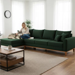 Sofá 4 Lugares Beny com Chaise Esquerdo Suede Verde