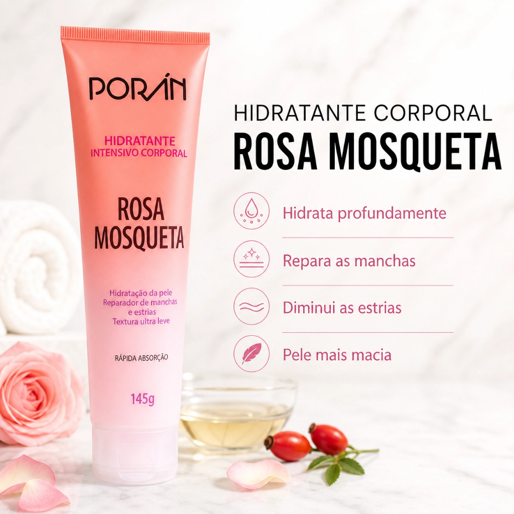 Hidratante Intensivo Corporal Textura Ultra Leve Porán-Rosa Mosqueta