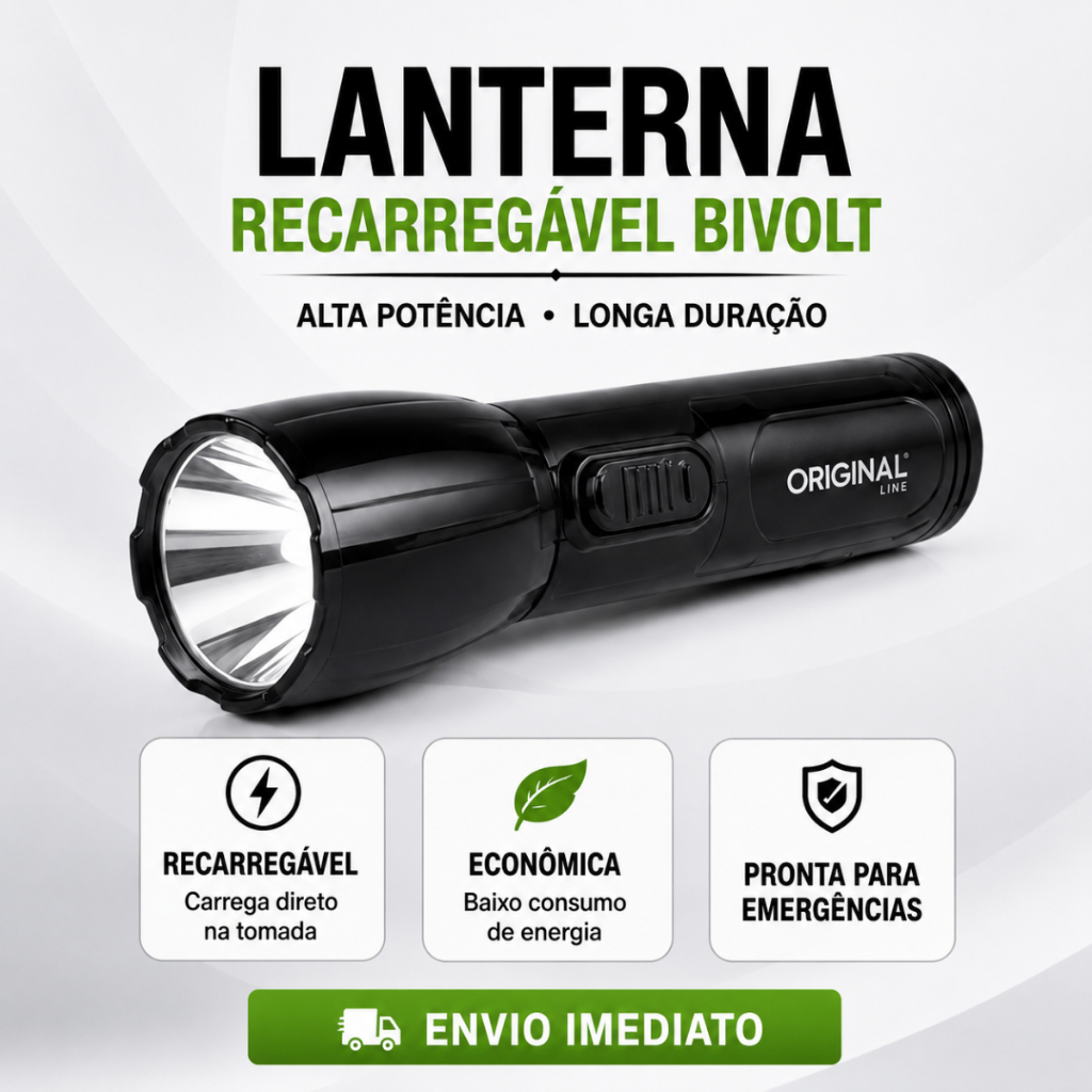Lanterna Recarregável LED Bivolt Alta Potência Emergência Camping Pesca