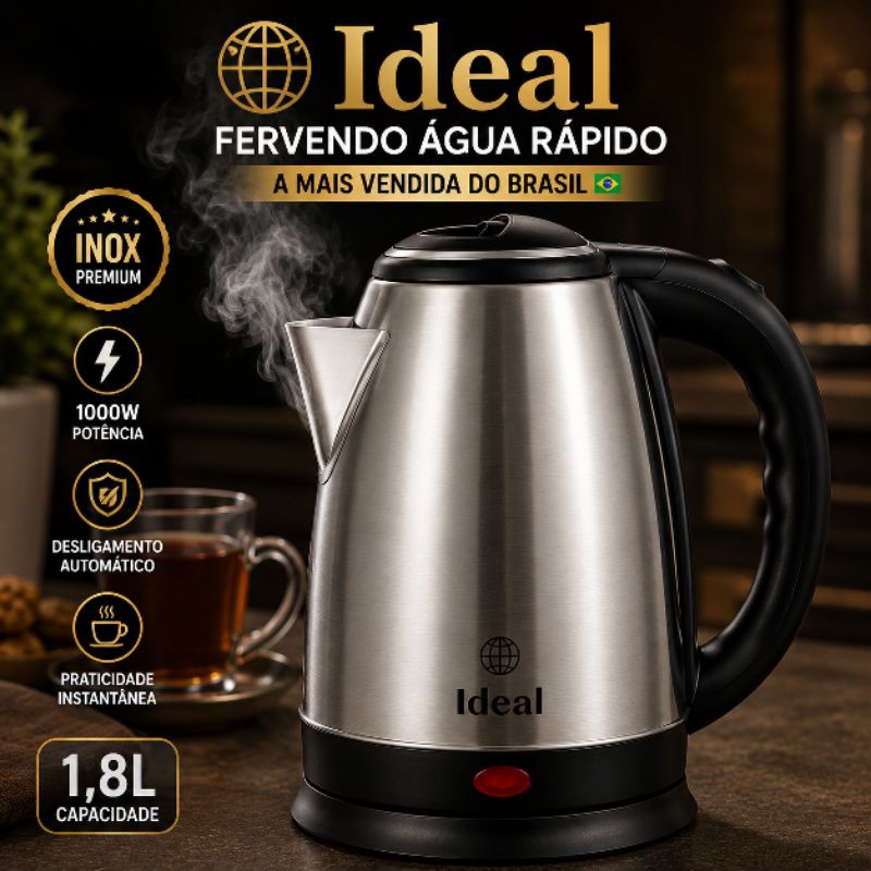 Chaleira Eletrica Inox Ideal Therm Elite™ Capacidade 1.8 Litros Potência 1000 Watts Rapido Aquecimento 127 Volts