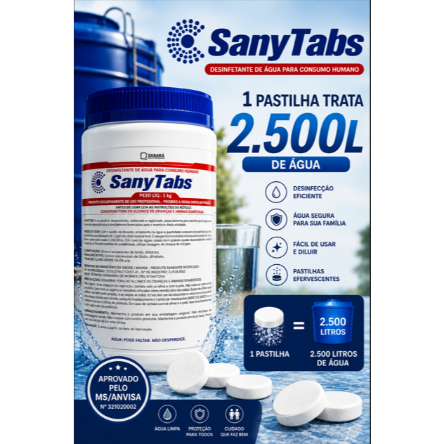 Sany Tab Sabará Pastilhas Efervescentes 5g Cloro Multiuso Com 200 Pastilhas 1kg
