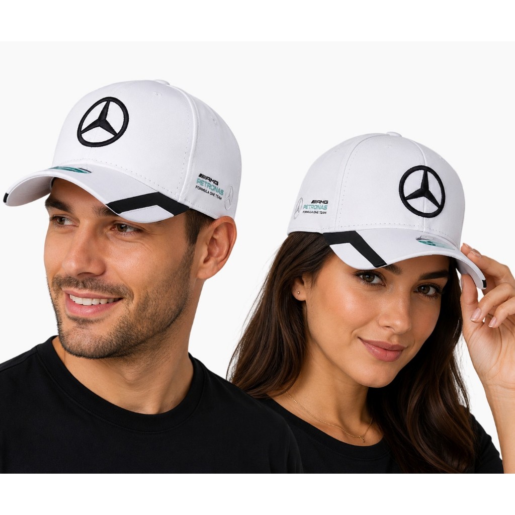 Boné Aba Curva Mercedes AMG Snapback Strapback Fashion Branco Ajustável Unissex