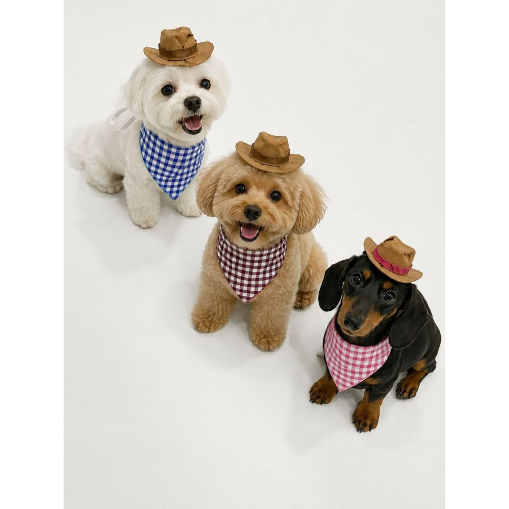 Fantasia Festa Junina Para Cachorro ou Gato Kit Bandana Xadrez E Chapéu Pet Arraial e Foto