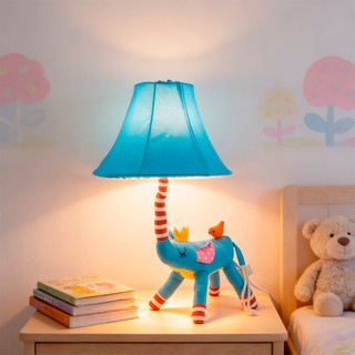 Abajur Infantil Vireon Elefante Azul Safari 52cm E27 Bivolt Luminária Quarto Bebê