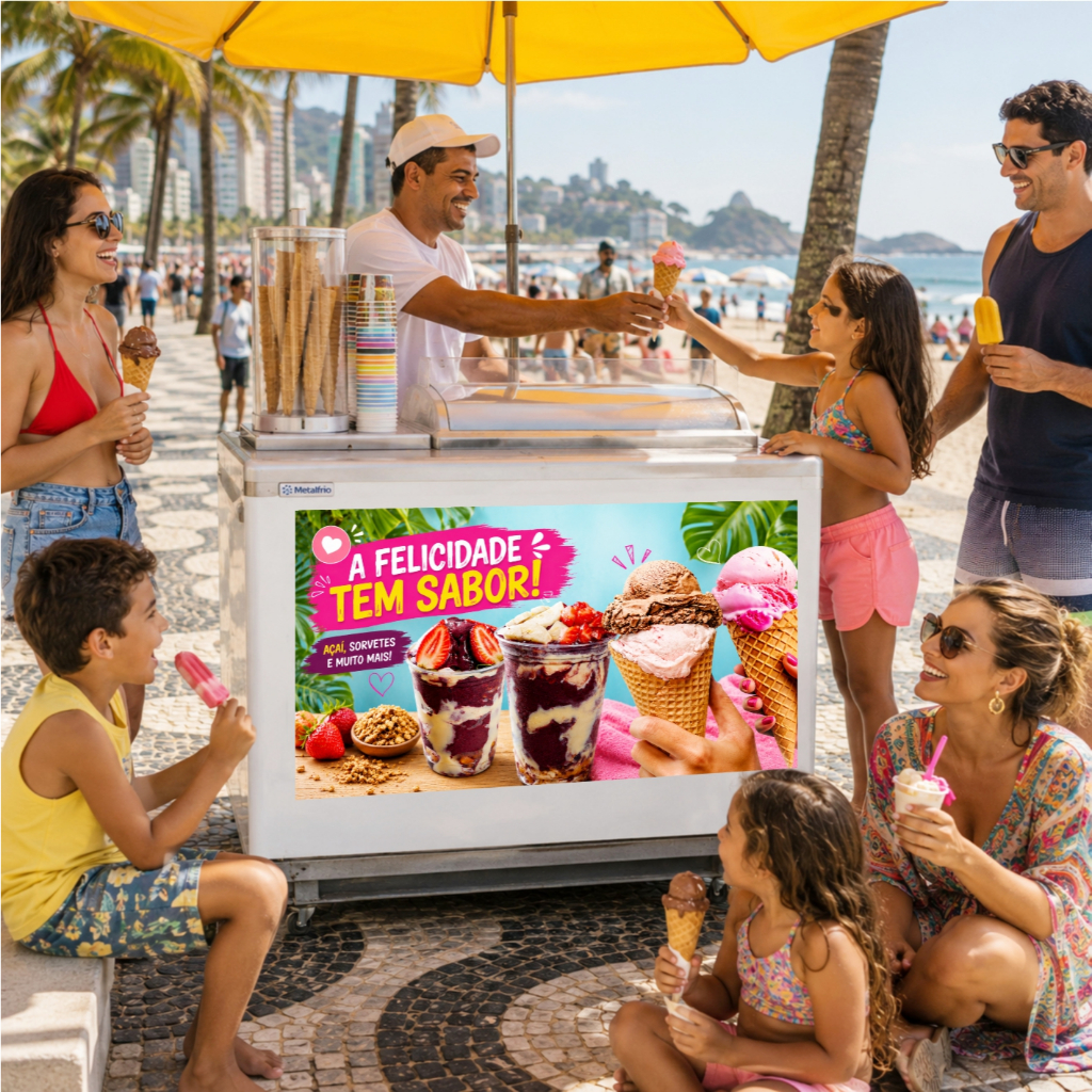 Adesivo Decorativo Sorvete Açaí Sorveteria Açaíteria Verão Sobremesa - Cola em Carrinho, Trailer, Parede, Kombi etc