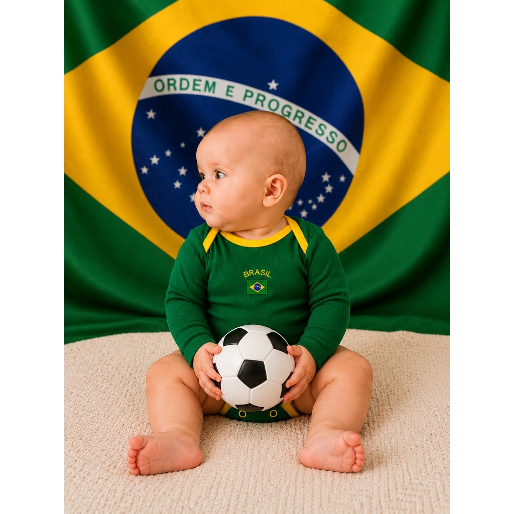 Body Infantil Bebê Manga Longa Brasil Verde