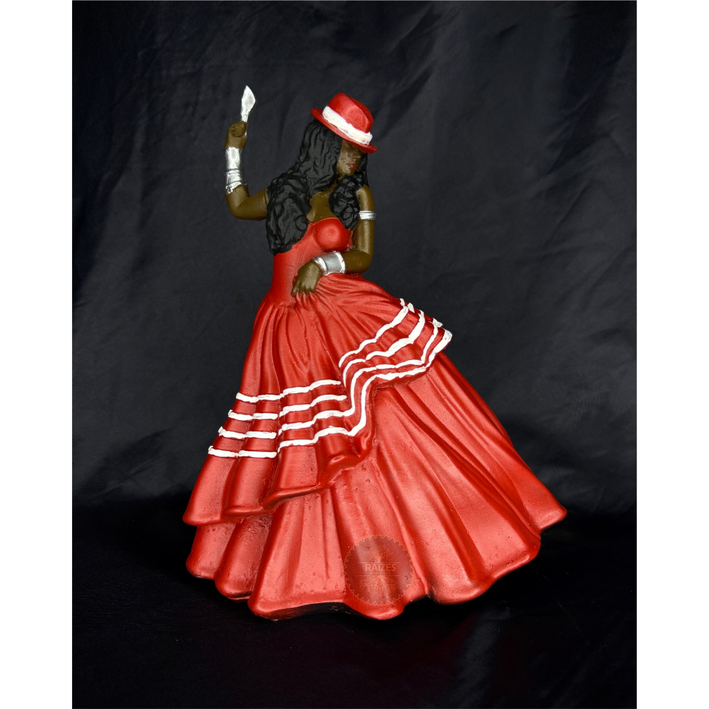 Estátua/Escultura Imagem Maria Navalha Malandra Vestido Vermelho com Babados Resina