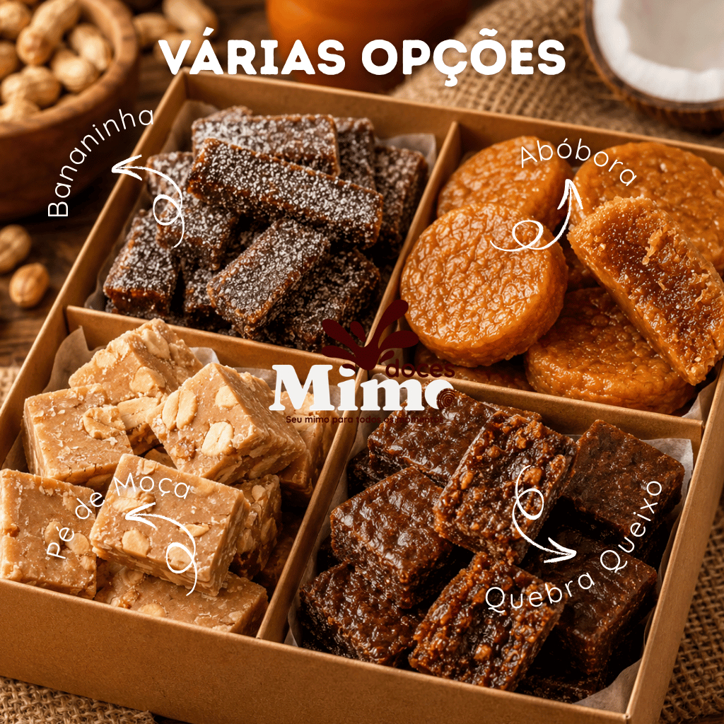 Kit Nostalgia Brasileira com Bananinha Cristalizada Doce de Abóbora Quebra Queixo e Pé de Moça 600g — imagem 2 de 2