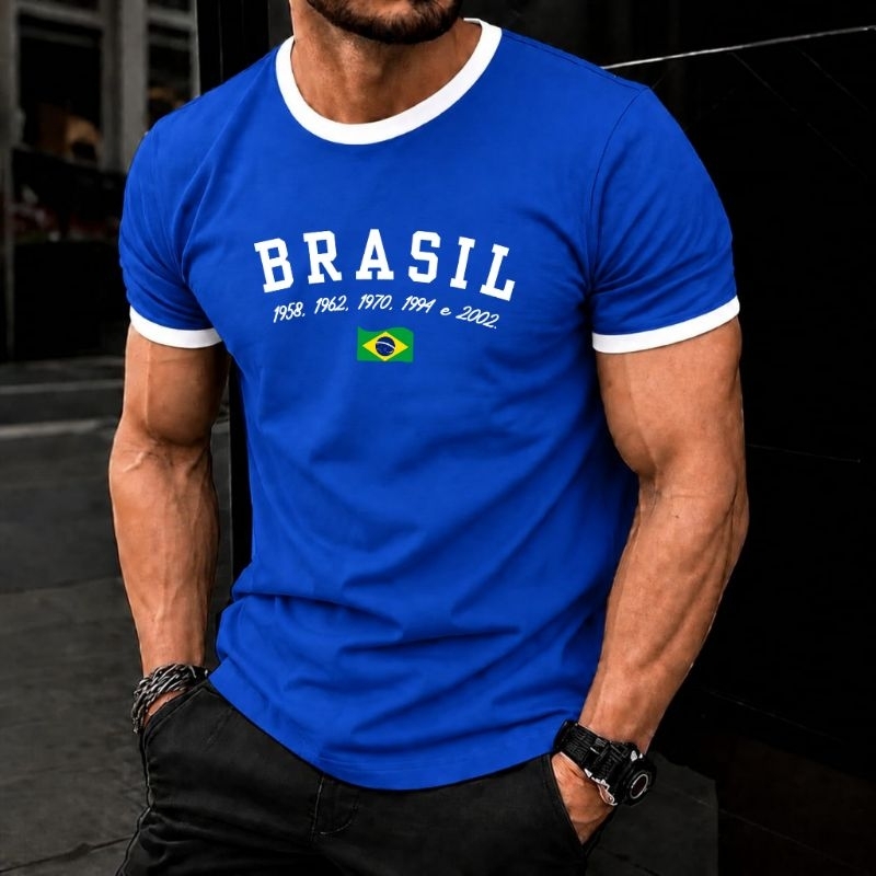 Camiseta Brasil Futebol Masculina fio 30.1 Algodão Penteado Camisa Masculina Básica