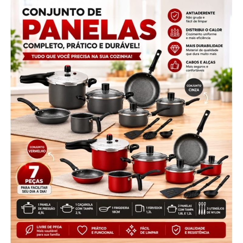 Conjunto De Panelas Com Panela De Pressão 4.5L- 10 peças