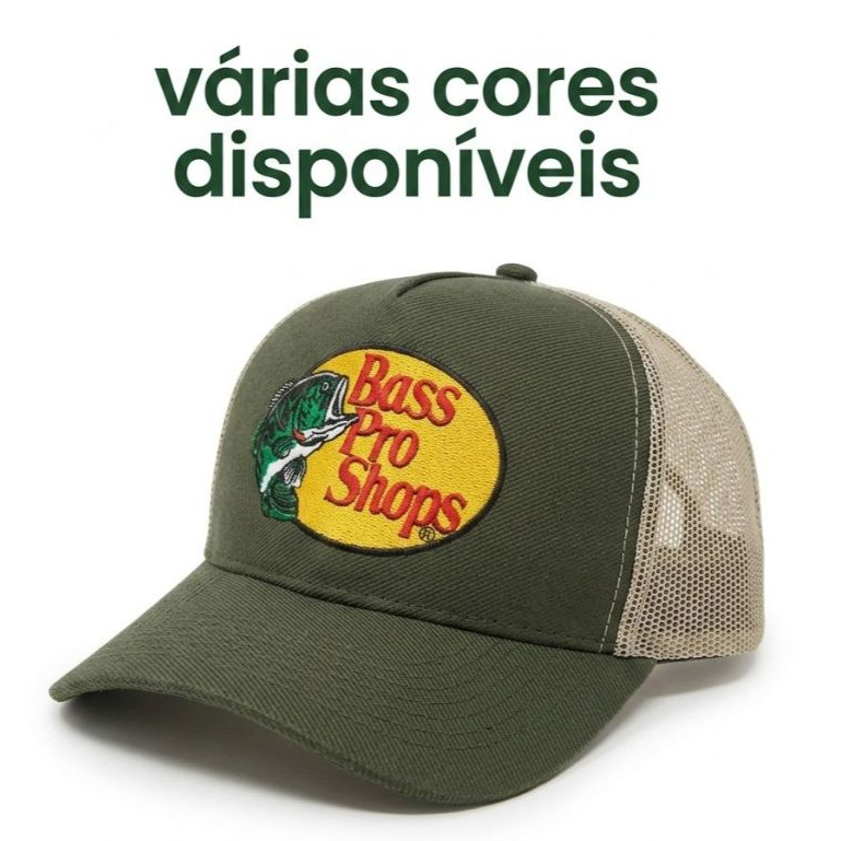 Boné Trucker Bordado Masculino Original Bass Pro Shops de Pesca Pescador Casual Adulto