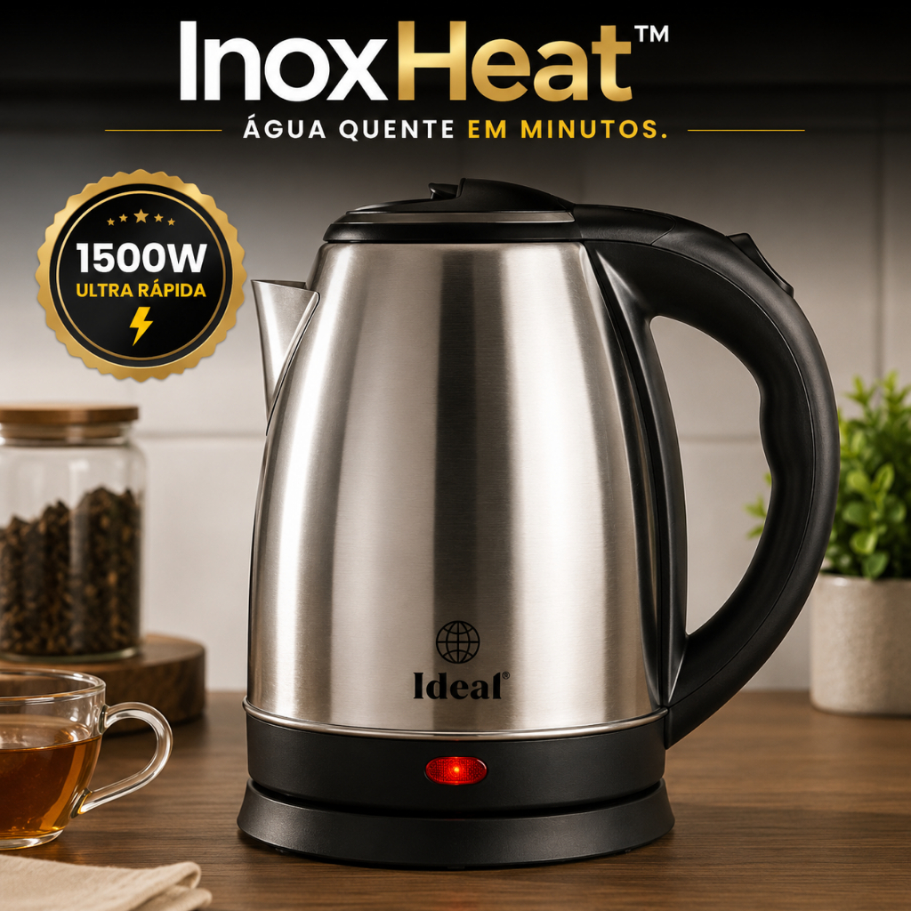 Chaleira Elétrica Inox 1.8L 1500W 220V | InoxHeat™ Aquecimento Rápido com Desligamento Automático