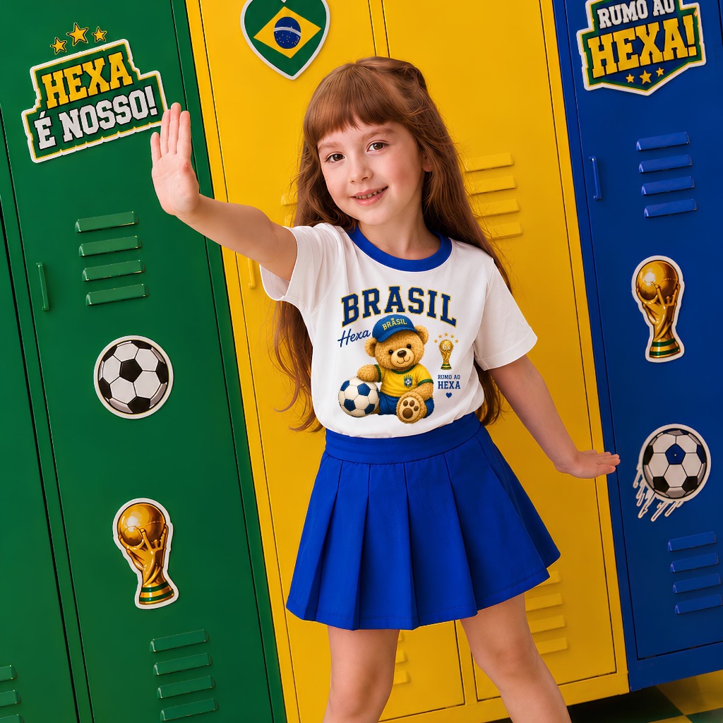 Camisa Brasil Infantil Unissex Copa do Mundo Futebol Criança Menino Menina Algodão