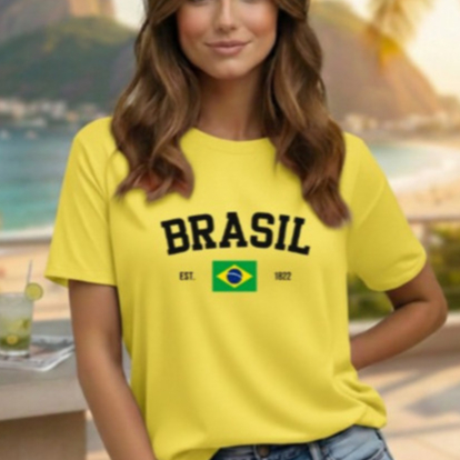 Camisa Feminina Brasil Camiseta Copa Do Mundo 2026 Gola Redonda 100%Algodão Jogos Seleção Brasileira