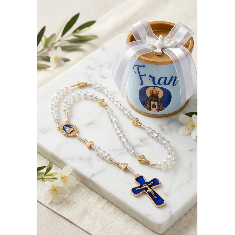 Terço Personalizado com Nome Nossa Senhora Aparecida– Lembrancinha Exclusiva para Batizado, Crisma e Primeira Eucaristia
