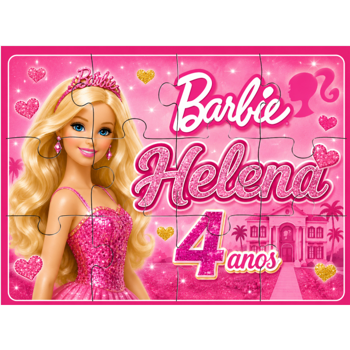 Kit de 8 a 40  Quebra-Cabeça Barbie Rosa Menina 10x15 MDF Personalizado Lembrancinha Aniversario Infantil Festa