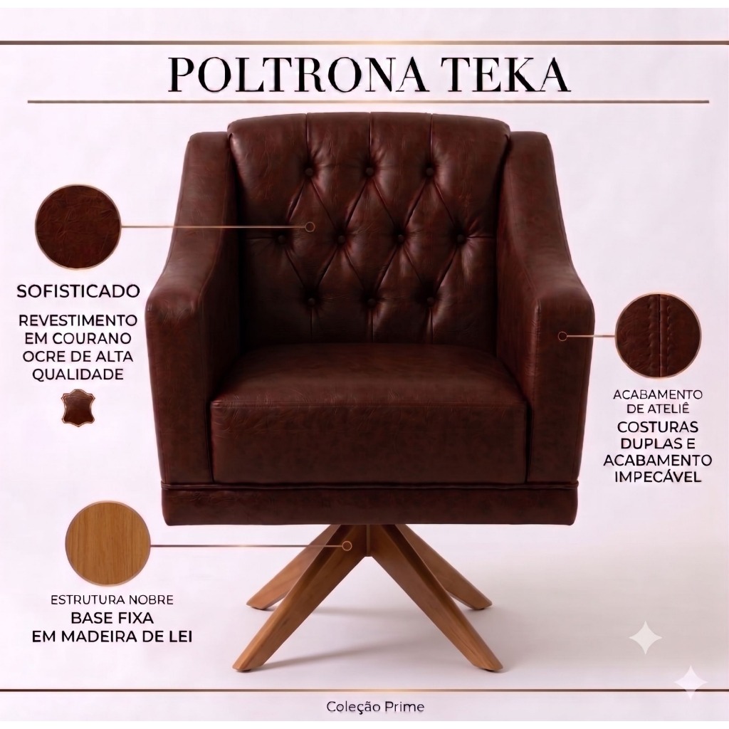 Kit 2 Poltronas Decorativas Teka Giratórias Corano Ocre Moderna