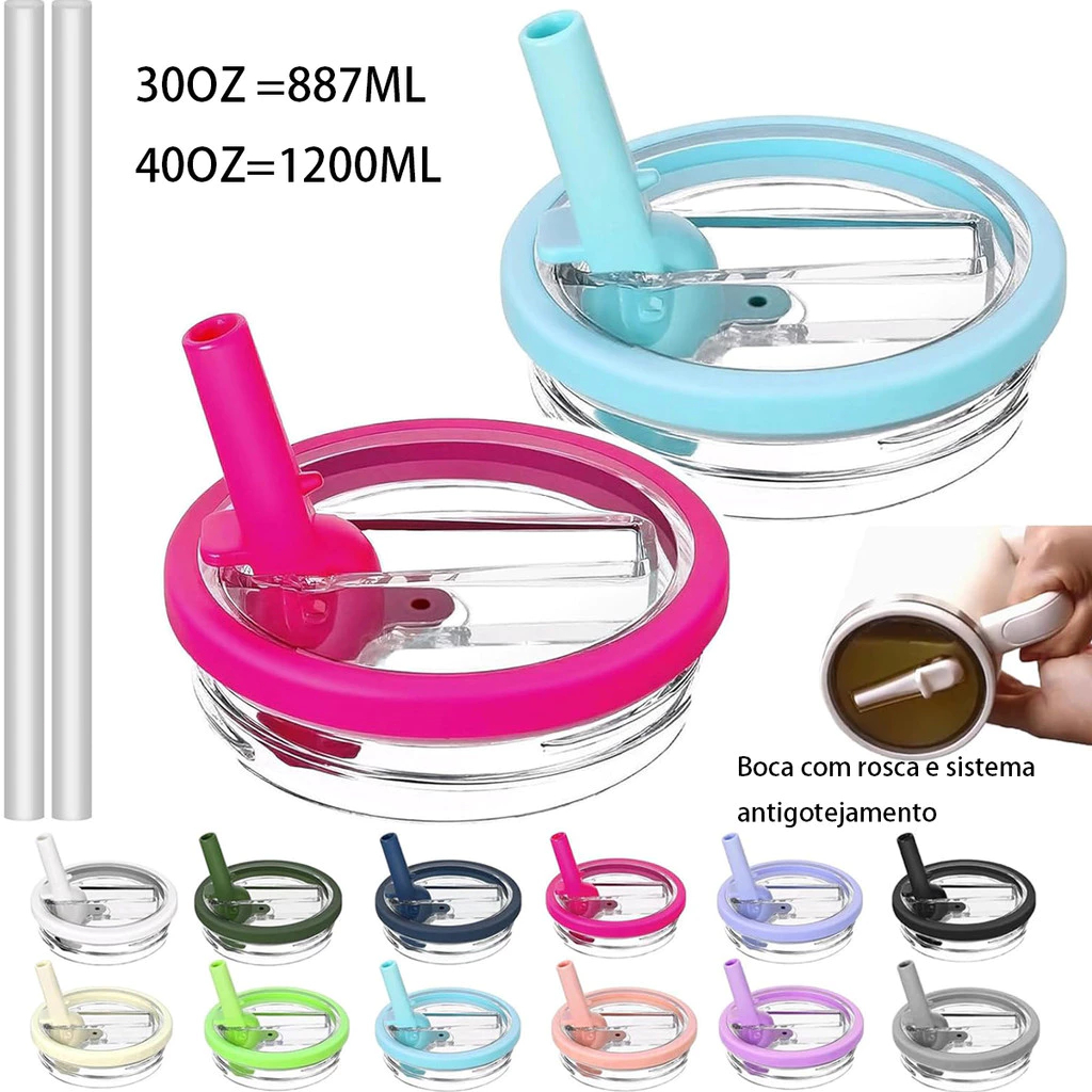 Tampa Flip com Canudo Transparente para Copo Térmico 40 OZ / 1200ML, Tampa de Reposição à Prova de Vazamento