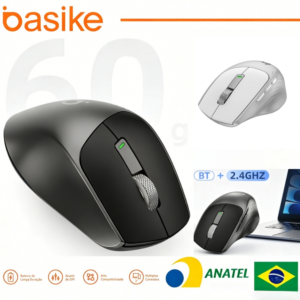 Basike Mouse Sem Fio BLuetooth Mouse Gamer Ergonômico RGB para Notebook PC Teclado