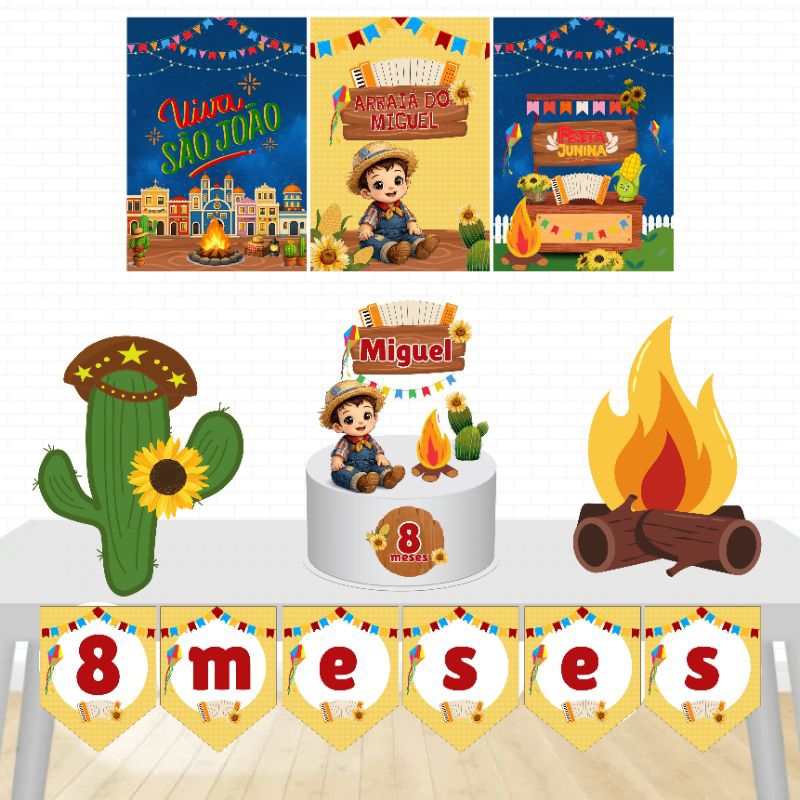 Kit Festa Só um Bolinho- São João Festa Junina- Decoração Aniversário/Mesversario infantil - Kit Personalizado