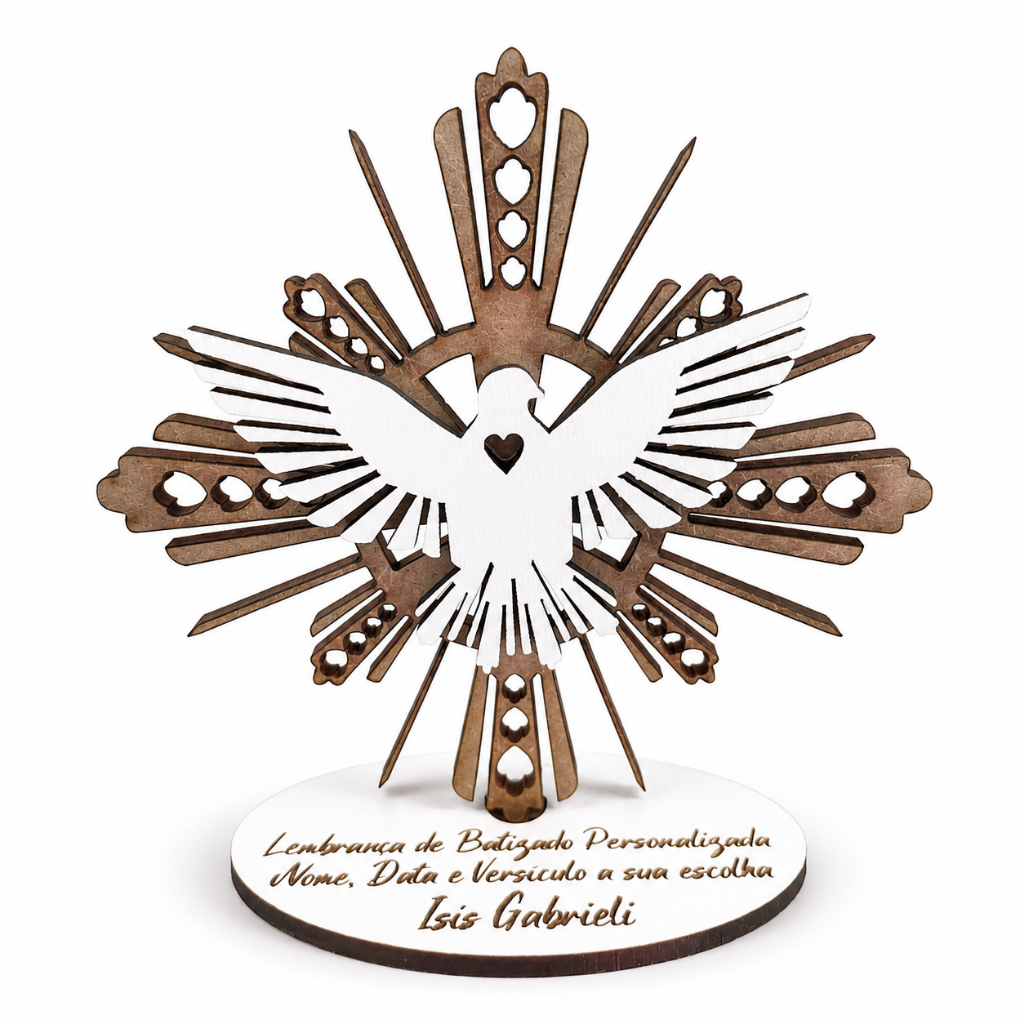 Kit Lembrancinha Religiosa Divino Espírito Santo com Base Personalizado com Nome e Data