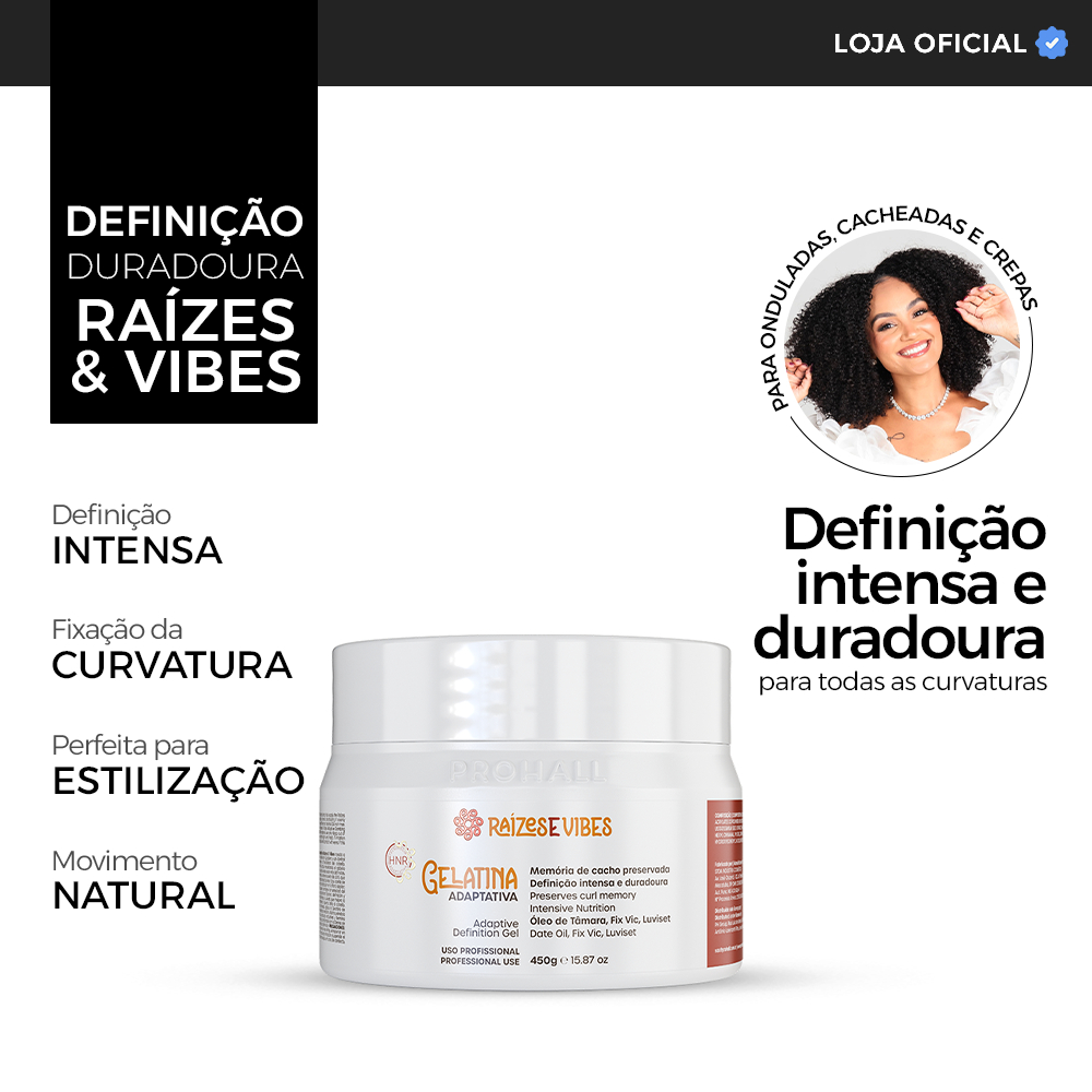 Gelatina de Definição e Fixação Duradoura Para Cachos e Curvas 450g - Raízes & Vibes