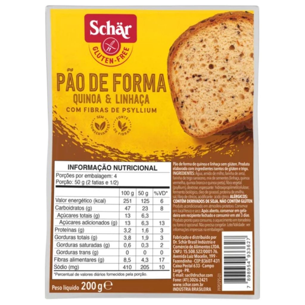 Pão de Forma Quinoa e Linhaça 200g - Schar