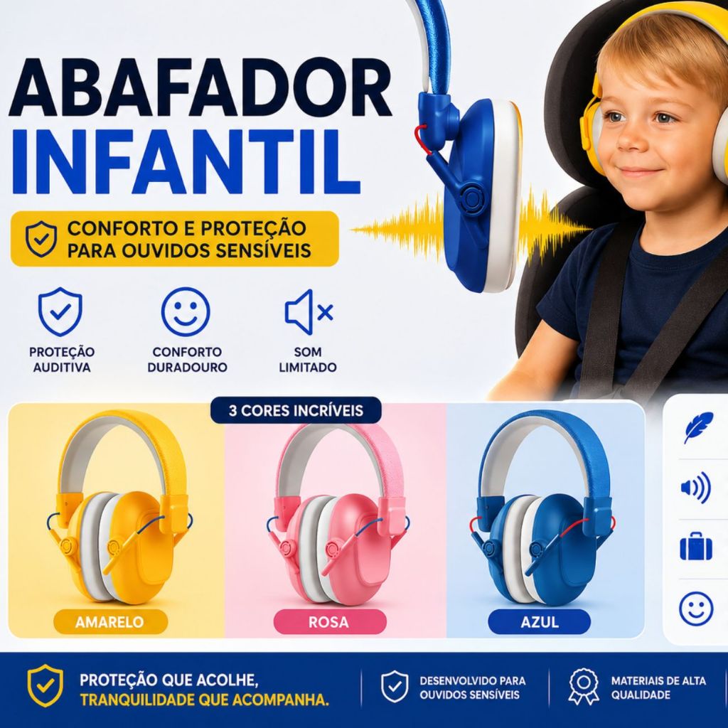 Fone Abafador de Som Autismo Infantil Protetor de Ruídos
