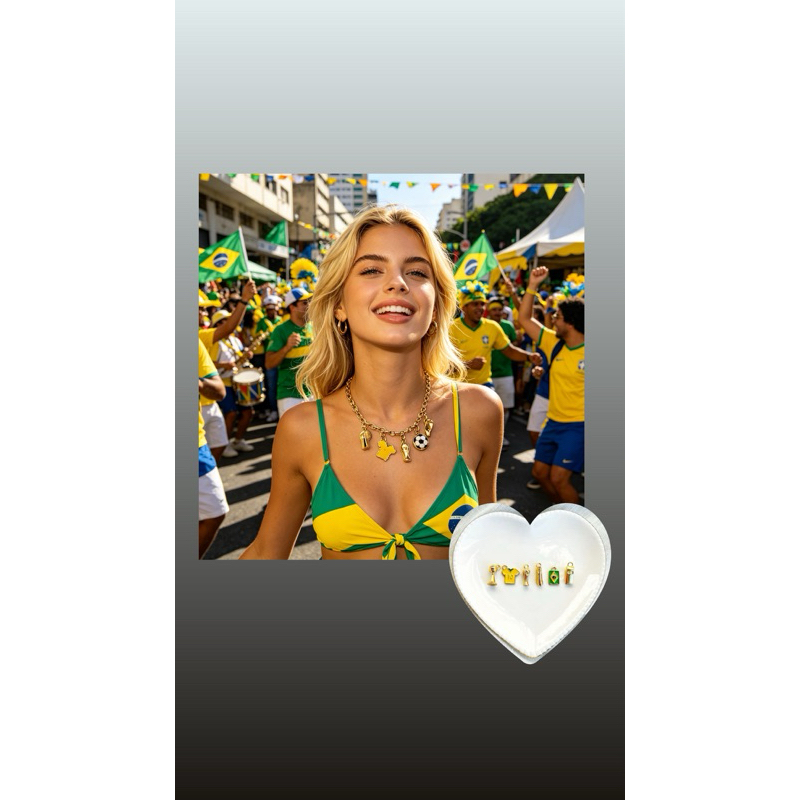 Colar Pulseira Brasil Berloques Futebol Brazilcore Camisa 10 Banhada