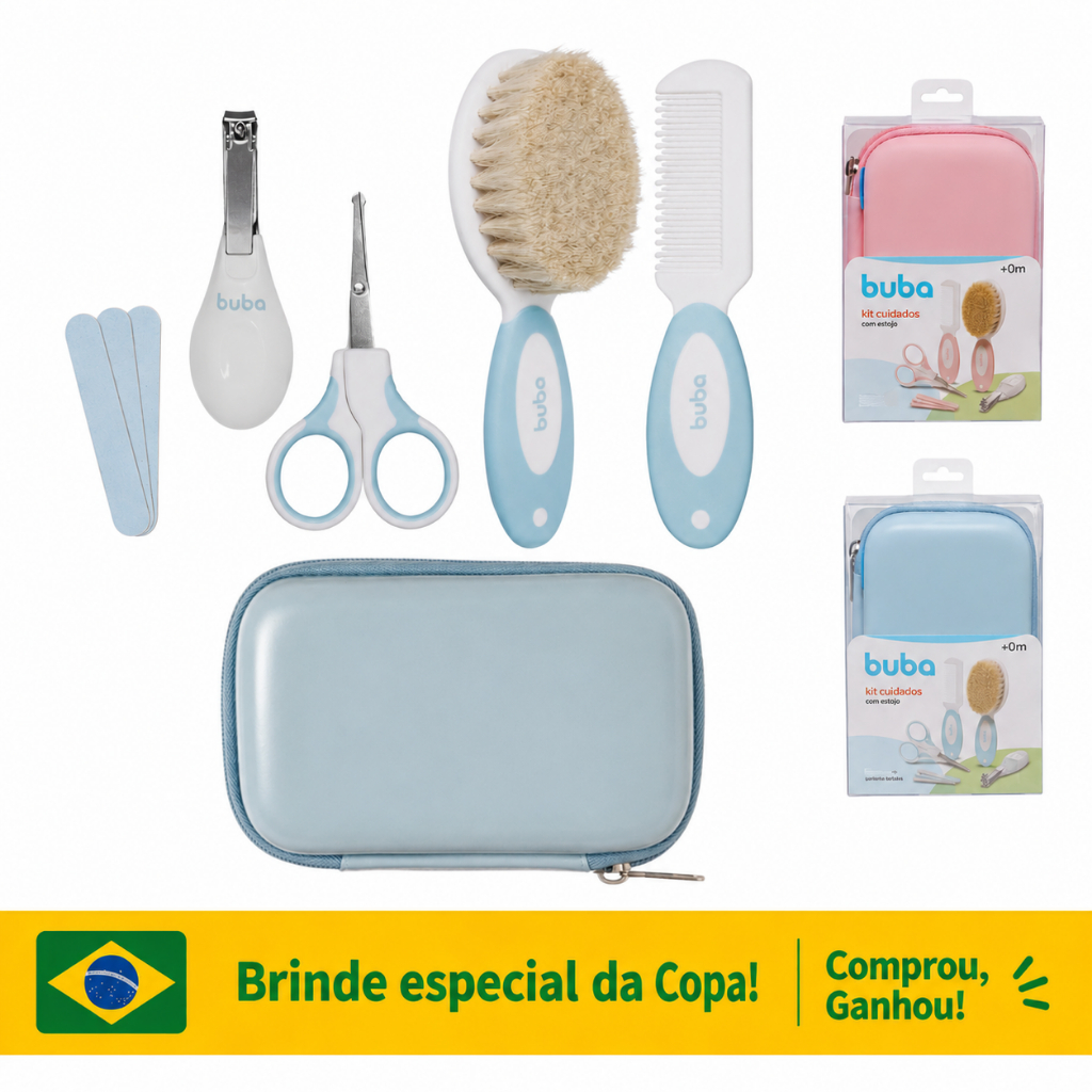 Kit Estojo Higiene Cuidados Bebê com Tesoura Pente e Cortador Buba Rosa Azul