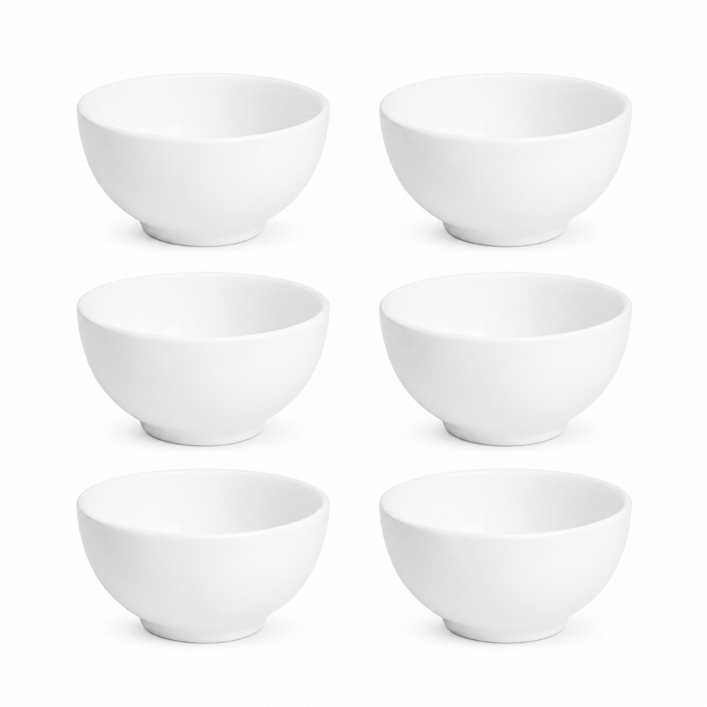 Kit Cumbuca Tigela Porcelana Branca 440ml Caldos & Sopas Petiscos