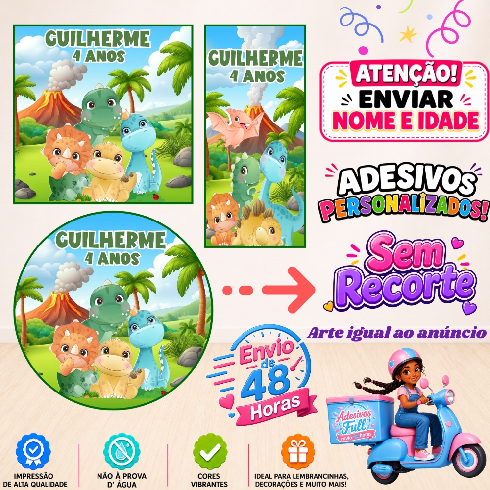 Dinossauro Baby - 100/60/40 Adesivos Personalizados Lembrancinhas Festa Aniversário