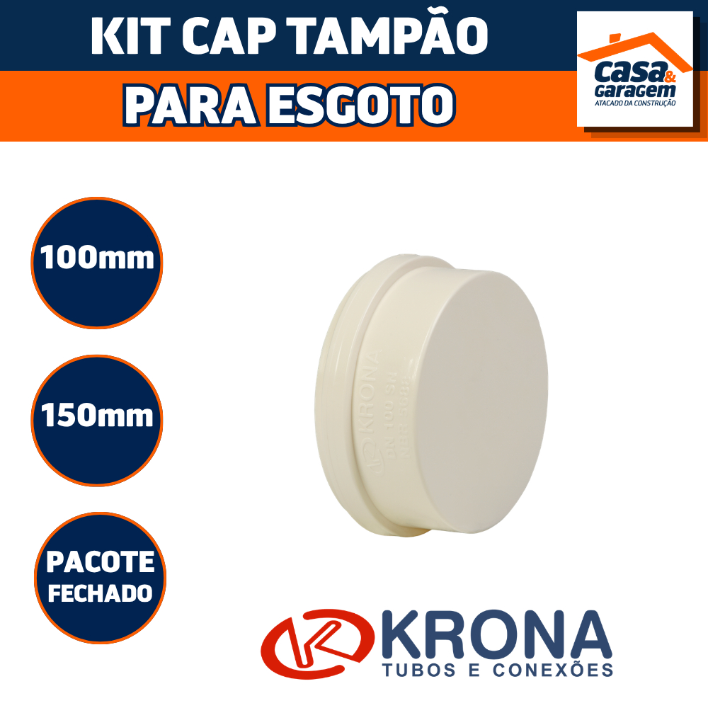 Kit de Cap Tampão Para Esgoto Krona (100/150mm) Tampa PVC