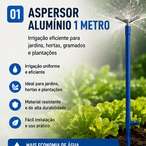 Aspersor Alumínio 1 Metro Para Irrigação Jardim Horta Gramado Agricultura Alta Vazão Profissional
