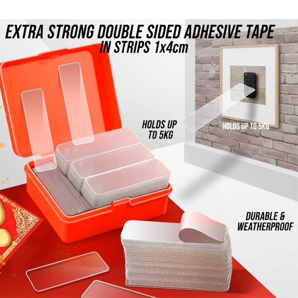 Fita Adesiva Dupla Face Extra Forte Em Barras Tiras 1X4cm Lavável Reutilizável