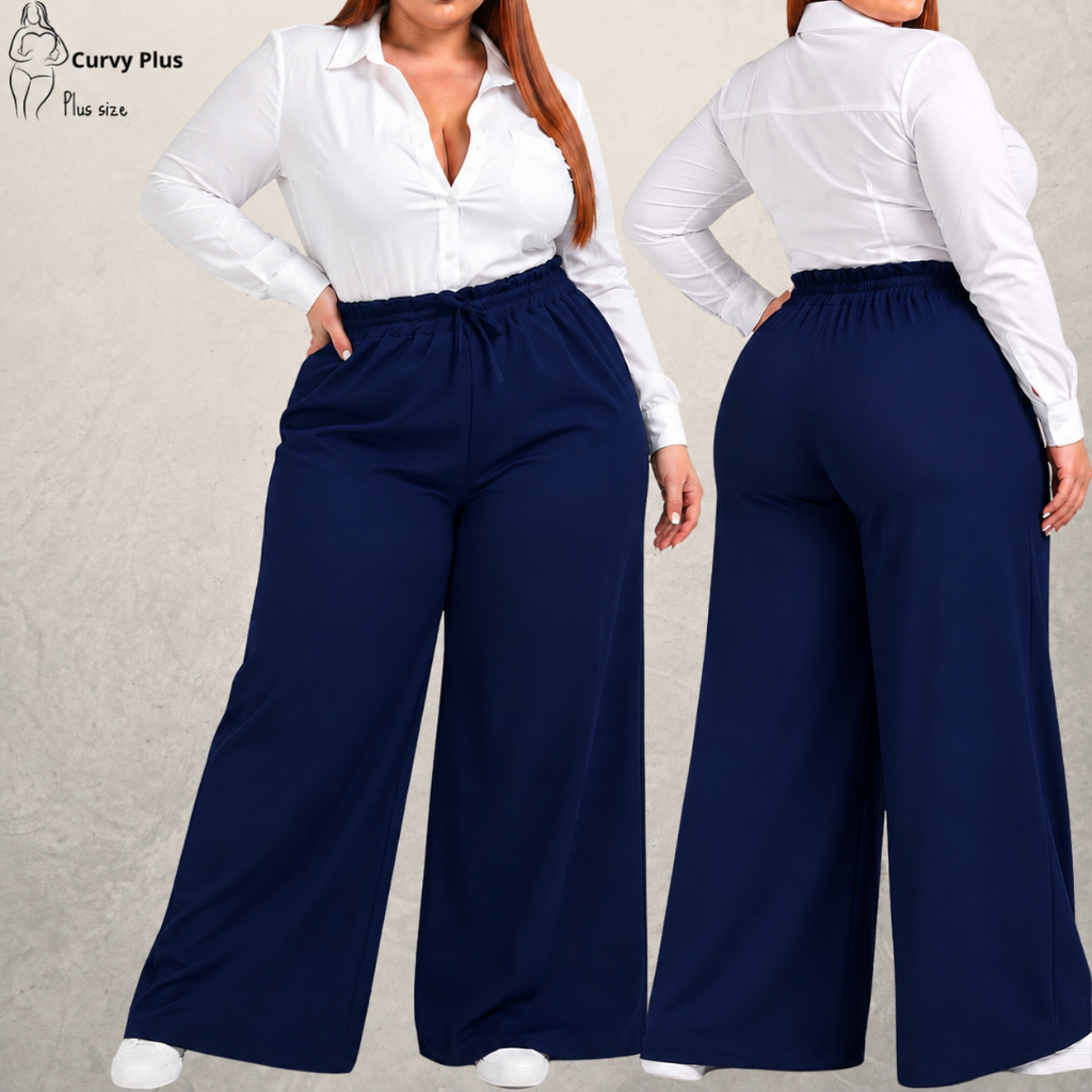 Calça Premium Plus Size Calça Pantalona Plus size Cintura Alta Calça Preta Basica Calça Wide Leg Feminina Calsa Plus Siz