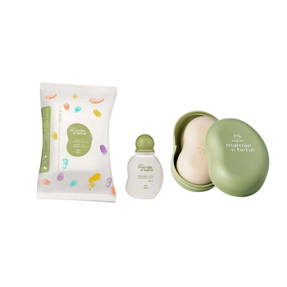 kit mamãe bebê saboneteira colônia e lenço