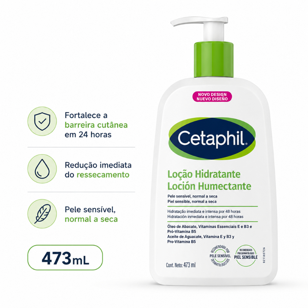 Loção Hidratante Cetaphil Pele Sensível Rosto e Corpo 473ml Hidratação Intensa Barreira Cutânea