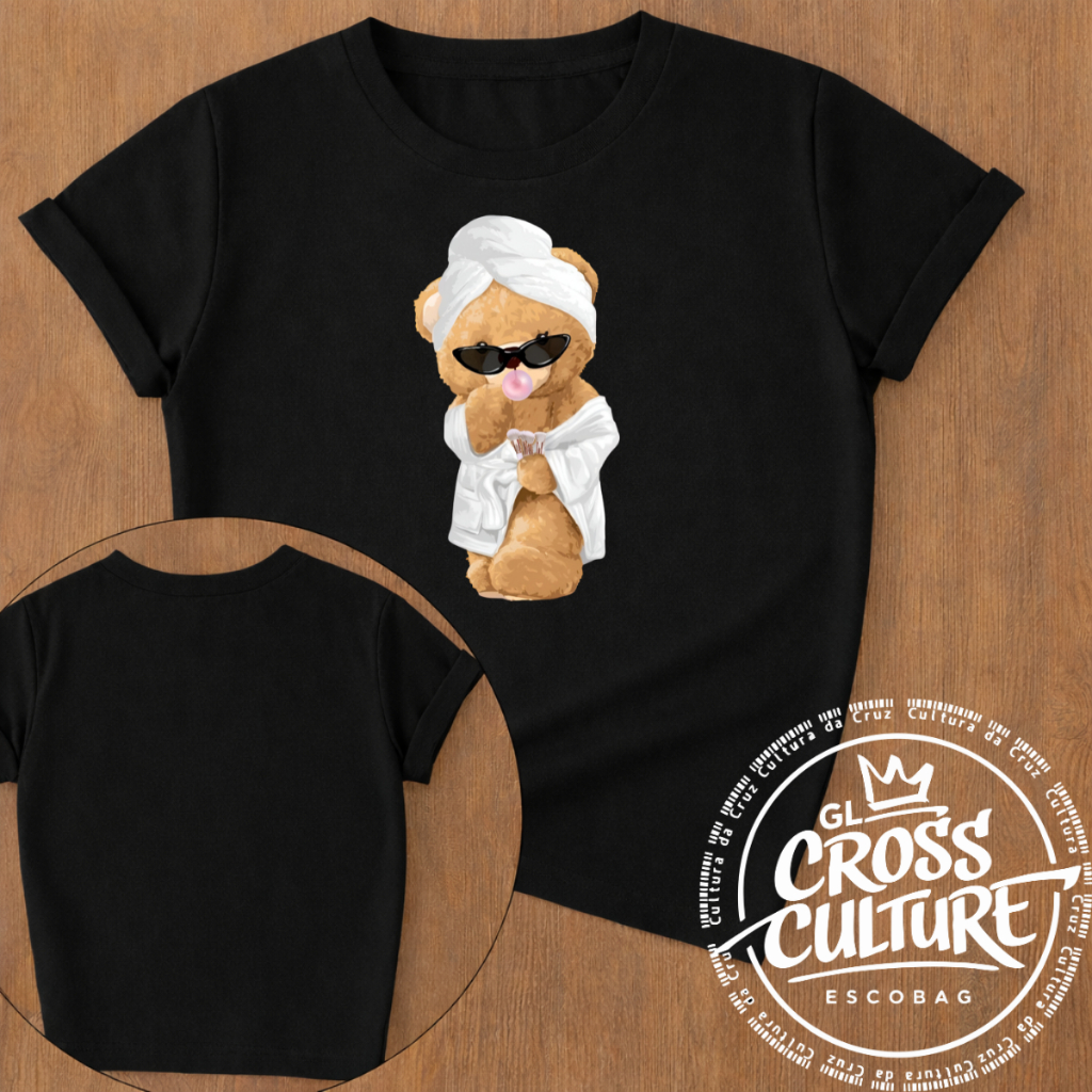 Camiseta Feminina Urso  Estampa Premium Algodão Casual Confortável Tendência