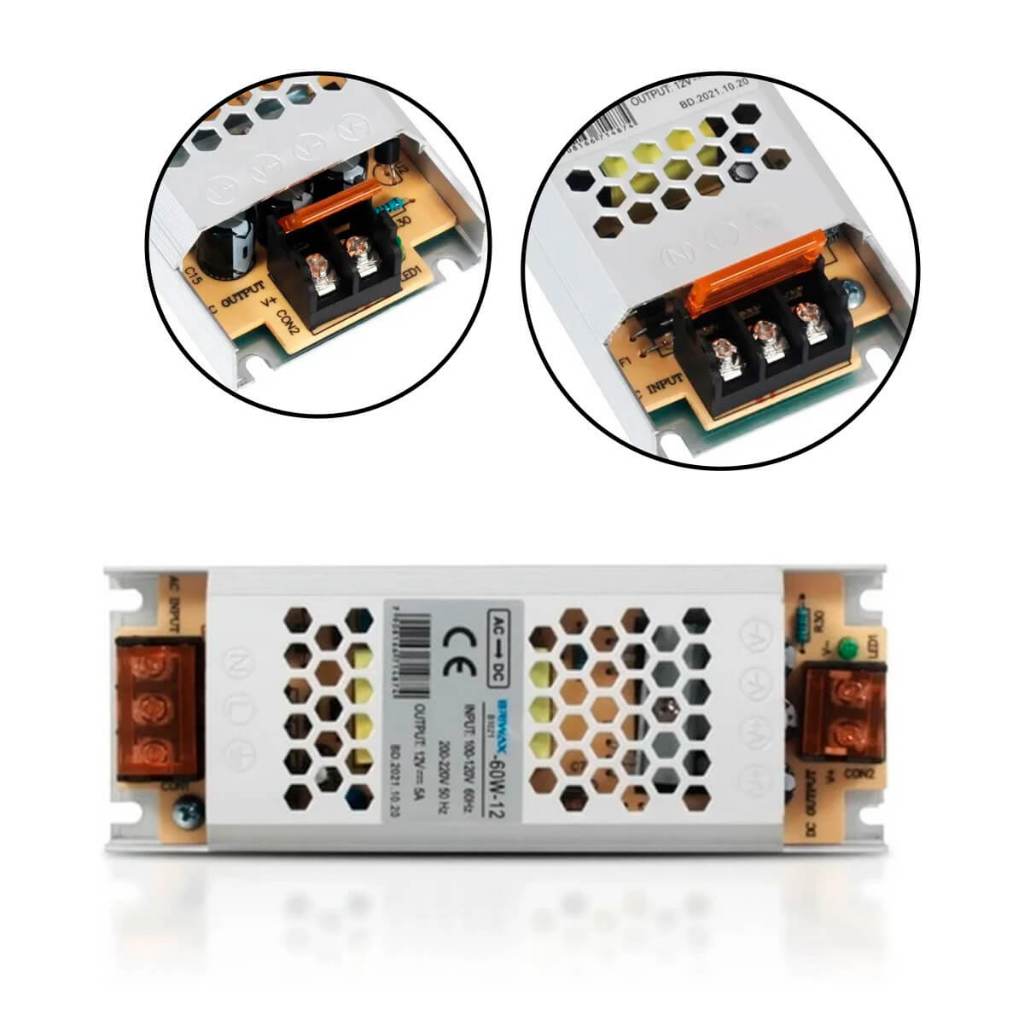 Fonte Chaveada Driver 12V 5A Bivolt 60W  para Reparos Circuitos Eletrônicos Bancada de Testes Laboratório