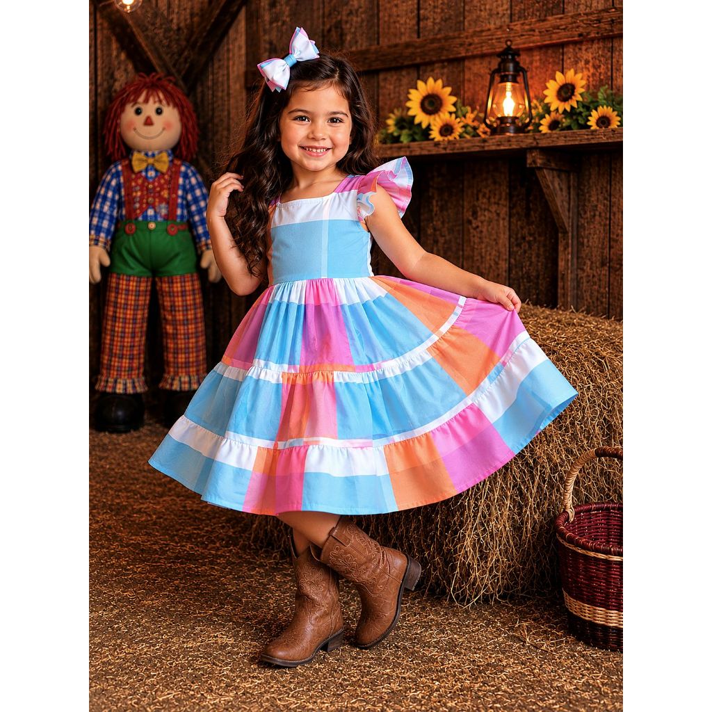 Coleção Junina - Vestido Junino Colorido - Vestido Quadriculado