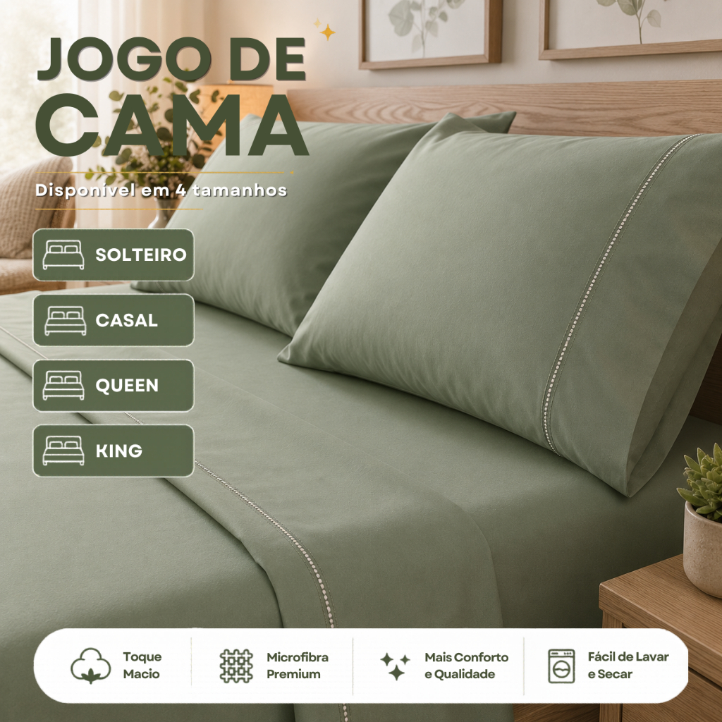 Kit Lençol  Extra Macio 400 Fios Micropercal com Ponto Palito-Solteiro/Casal/Queen/King