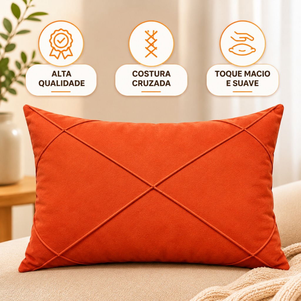 Capa De Almofada Retangular Baguete Suede Drapeada 30cmx50cm — imagem 2 de 2